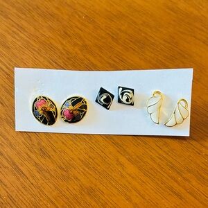 Vintage Elegant Gold and Black Women's Enamel Earrings Set